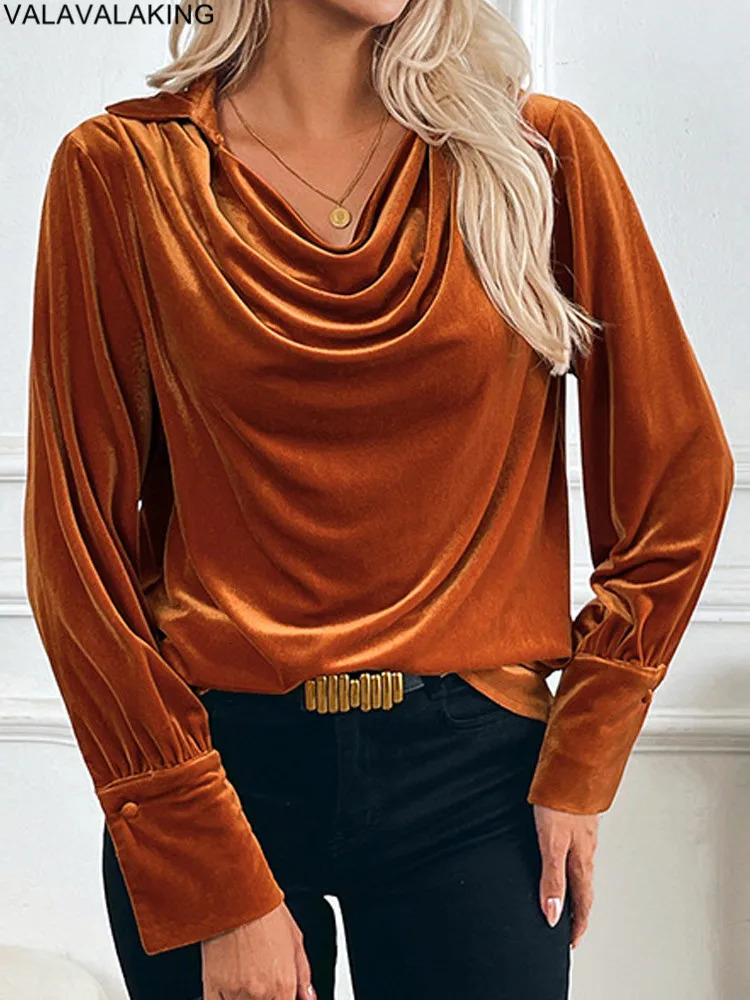 Female Casual Spring Solid Velvet Top Women Long Sleeved Elegant Tshirt Office Lady Autumn Club Pullover Tops Clothes 250729