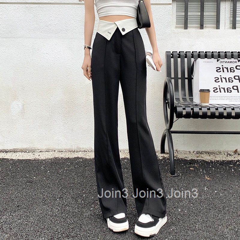 New Style Waistband Cuffed Casual Suit Split Flared Pants for Women Korean Version Solid Color Wide Leg Long Pants for Women
