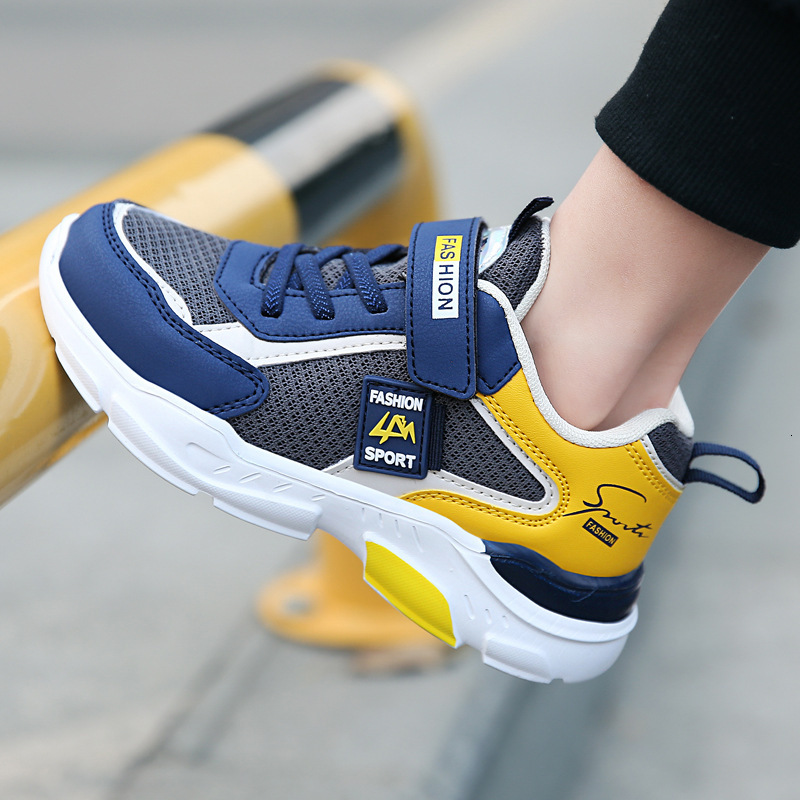 Boys' Sports Spring Autumn Children's Elementary School Students' Sneakers Single Mesh Casual Soft Sole Leather Surface Medium and Larg