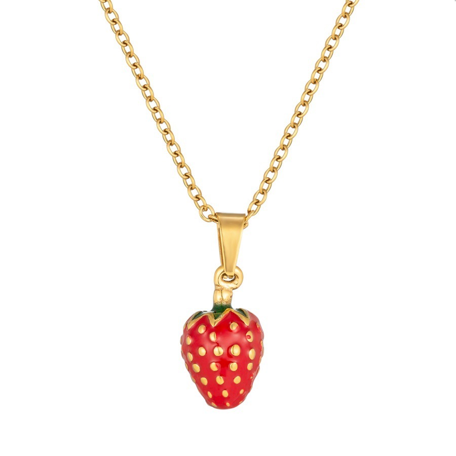 Trendy Fruit Strawberry Stainless Steel Necklace for Women Simple High-End Feel Non-Fading Pendant Niche Versatile Jewelry for Women