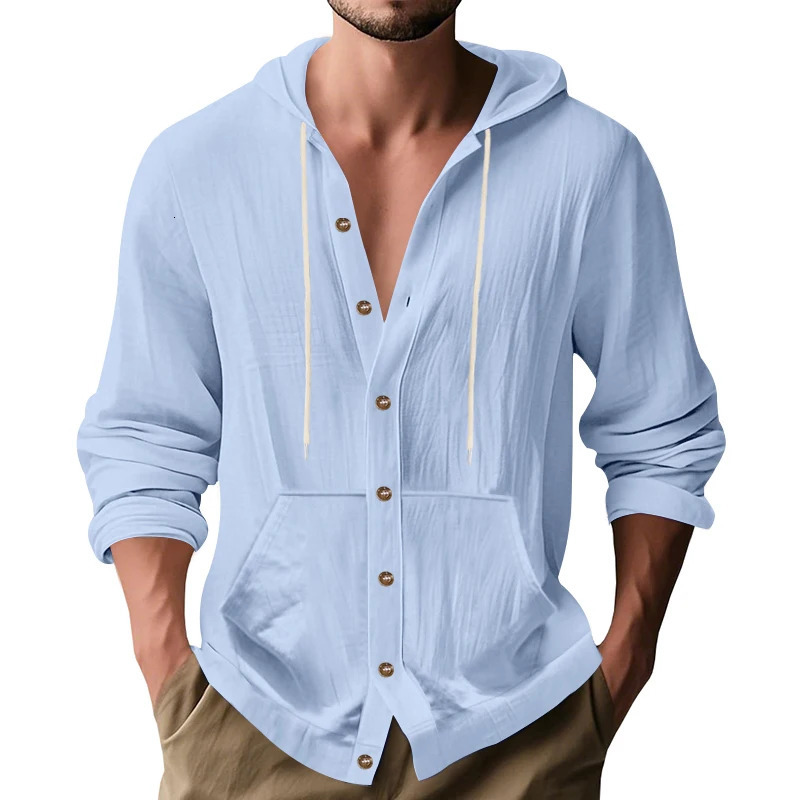 Mens Hoodie linen vintage spring and autumn shirt Casual loose long sleeve clothing High quality trendy mens clothing 250729