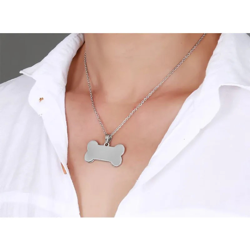 ZORCVENS Bone Shaped Pendant Necklace Stainless Steel Dog Tag Necklace Dotes On Pet Love Jewelry 250729