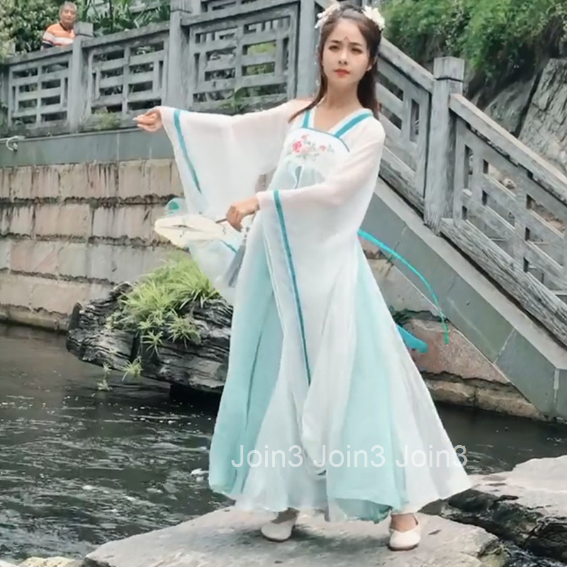 New Summer Fairy Ancient Costume Ru Skirt with Flutter Sleeves Hanfu Elegant Han Element Dress Long Dress