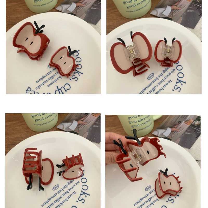 Woman Korean Style Cute Red Little Apple Design Acrylic Hair Claws Lady Sweet Fruit Side Clips Girls Fashion Hair Accessories Z250729