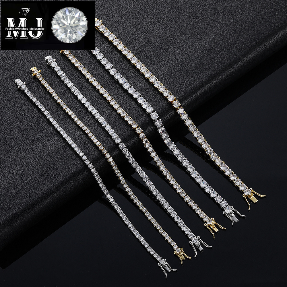 3mm 4mm 5mm Tennis Hip Hop Jewelry Copper Micro Paved Single Row Zircon Bracelet