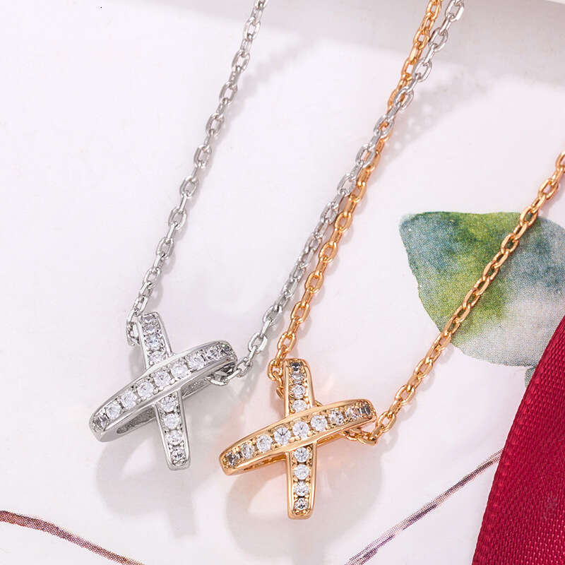 Shangmei Cross Hollow Necklace for Women Rose Gold X-shaped Dia-studded Clavicle Chain Light Exquisite High Version