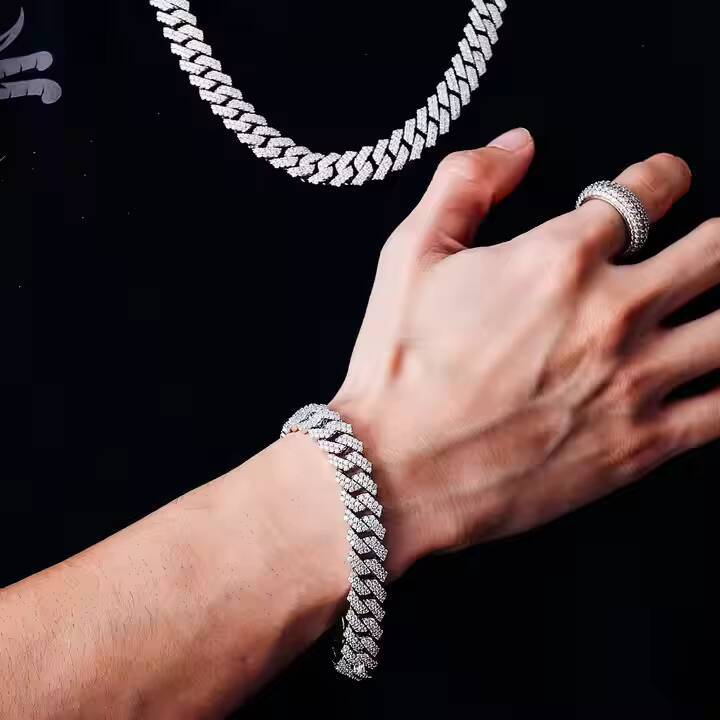 Iced Out Cuban Link Bracelet Moissanite Tennis Chain Bracelet Bling Hip Hop Wrist Bracelet