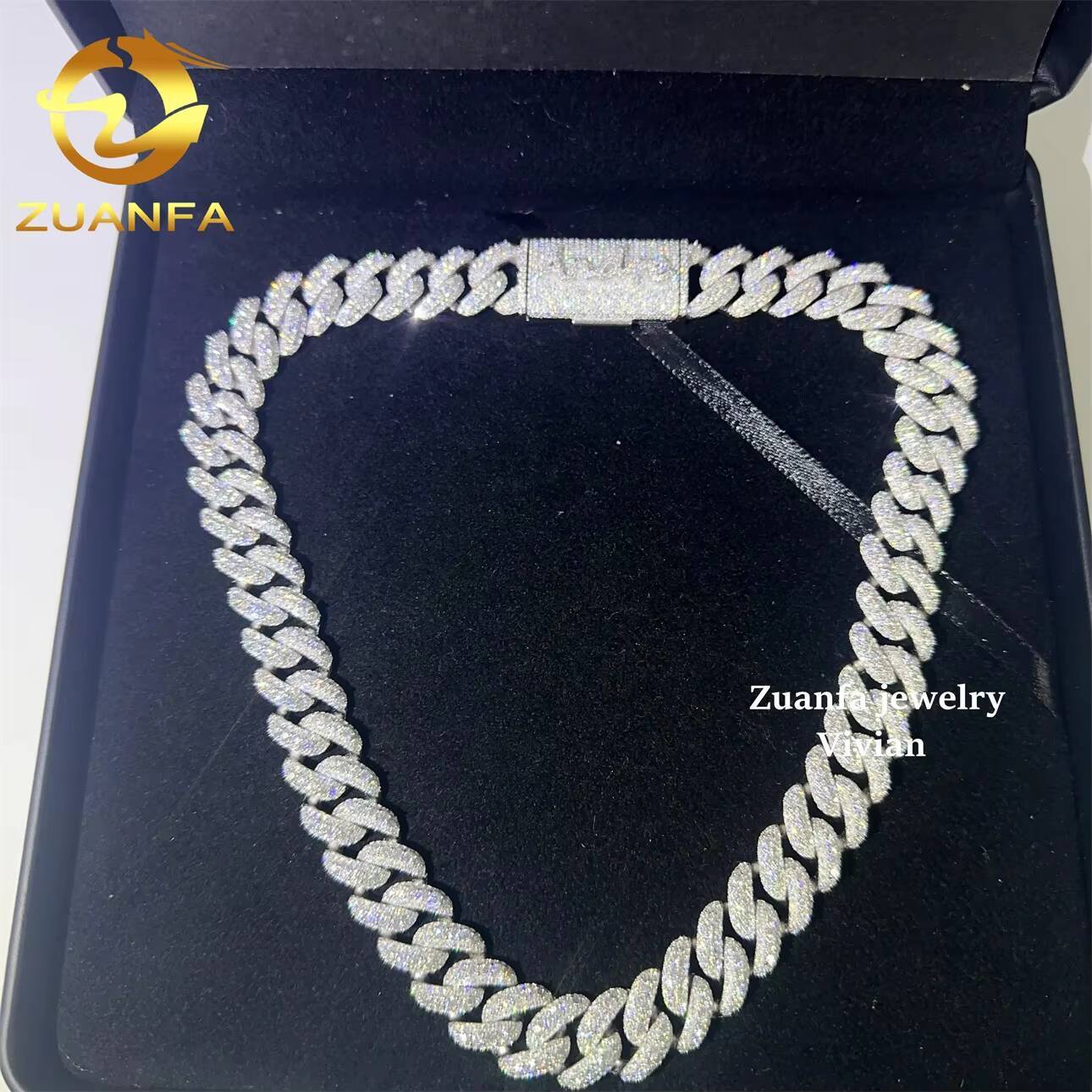 15MM Cuban Link Moissanite Iced Out Necklace Lab Grown Diamond Necklace Sterling Silver 925 VVS Moissanite Hip Hop Cuban Chain