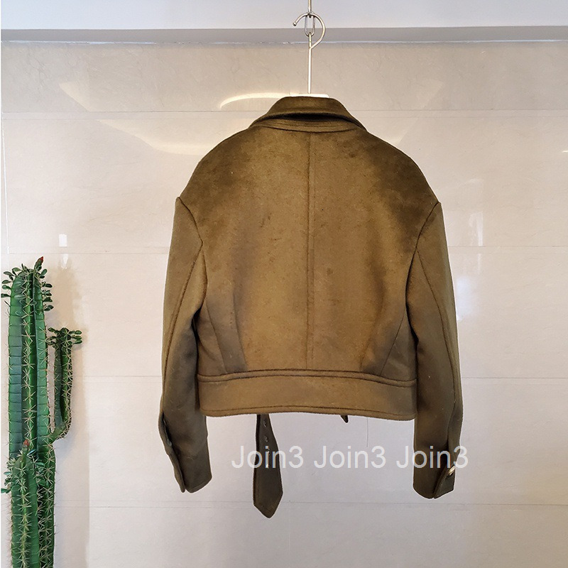 Autumn Winter New Style Socialite Workwear Double Pocket Waist-Tied Blazer Collar Short Thick Woolen Jacket Coat for Women