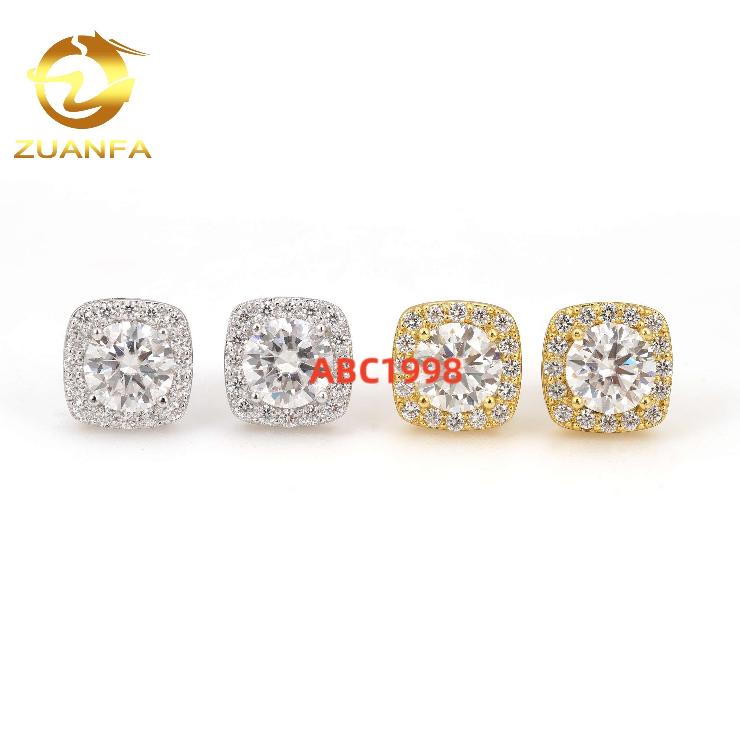 Wholesale Price High Quality Halo Design Square Hip Hop 925 Silver Iced Out Moissanite Earrings