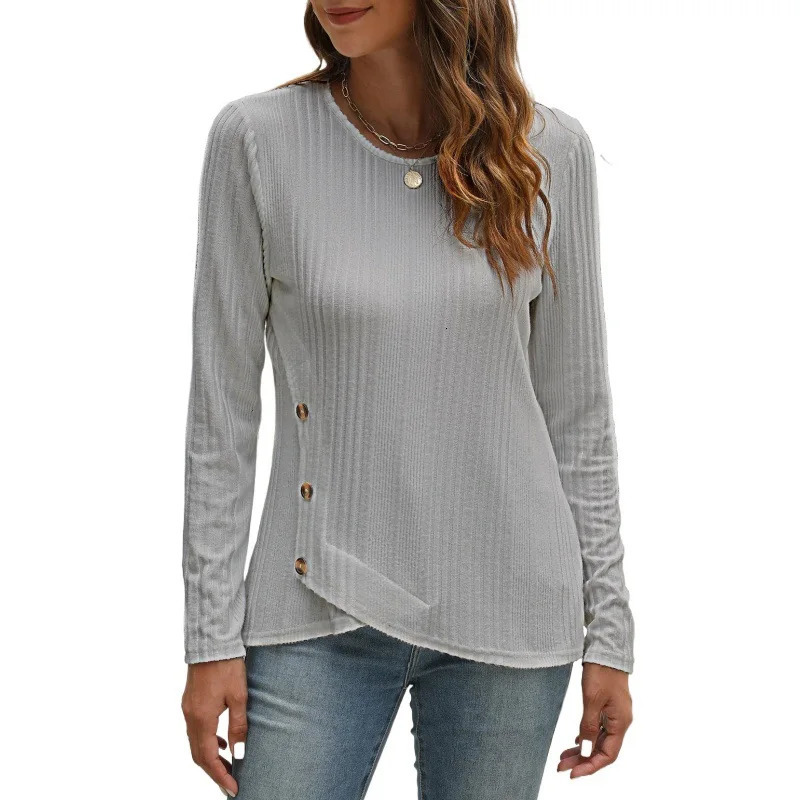 Autumn Winter Arrival Ribbed Brushed Button Long Sleeve TShirt 250729