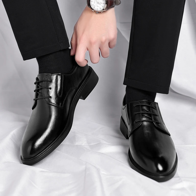 3/6/8 CM Elevator Shoes Men Dress Shoes Black Soft Leather Men Heighten Formal Shoes Casual Business Men Oxfords Suit Shoes 250724
