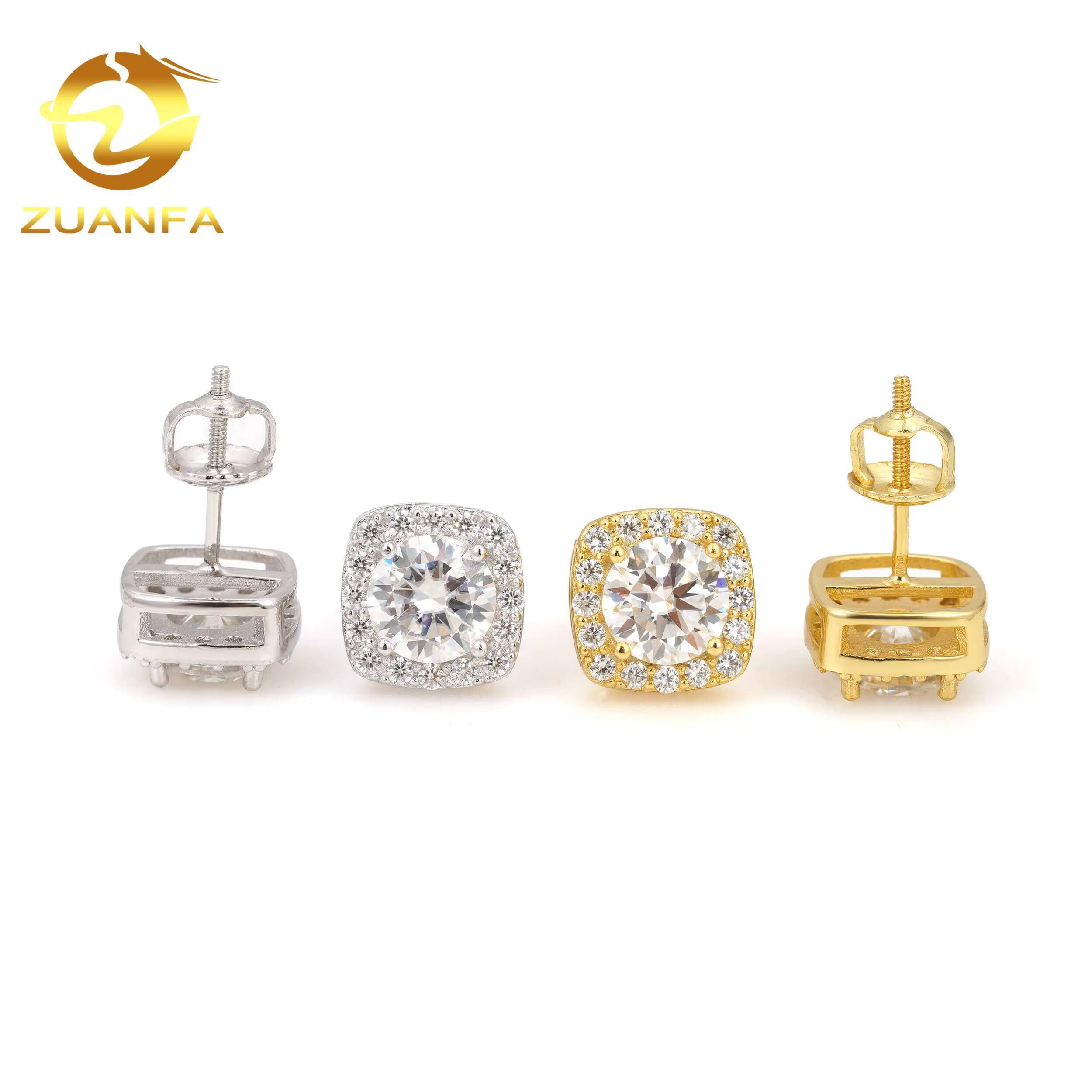 Wholesale Price High Quality Halo Design Square Hip Hop 925 Silver Iced Out Moissanite Earrings