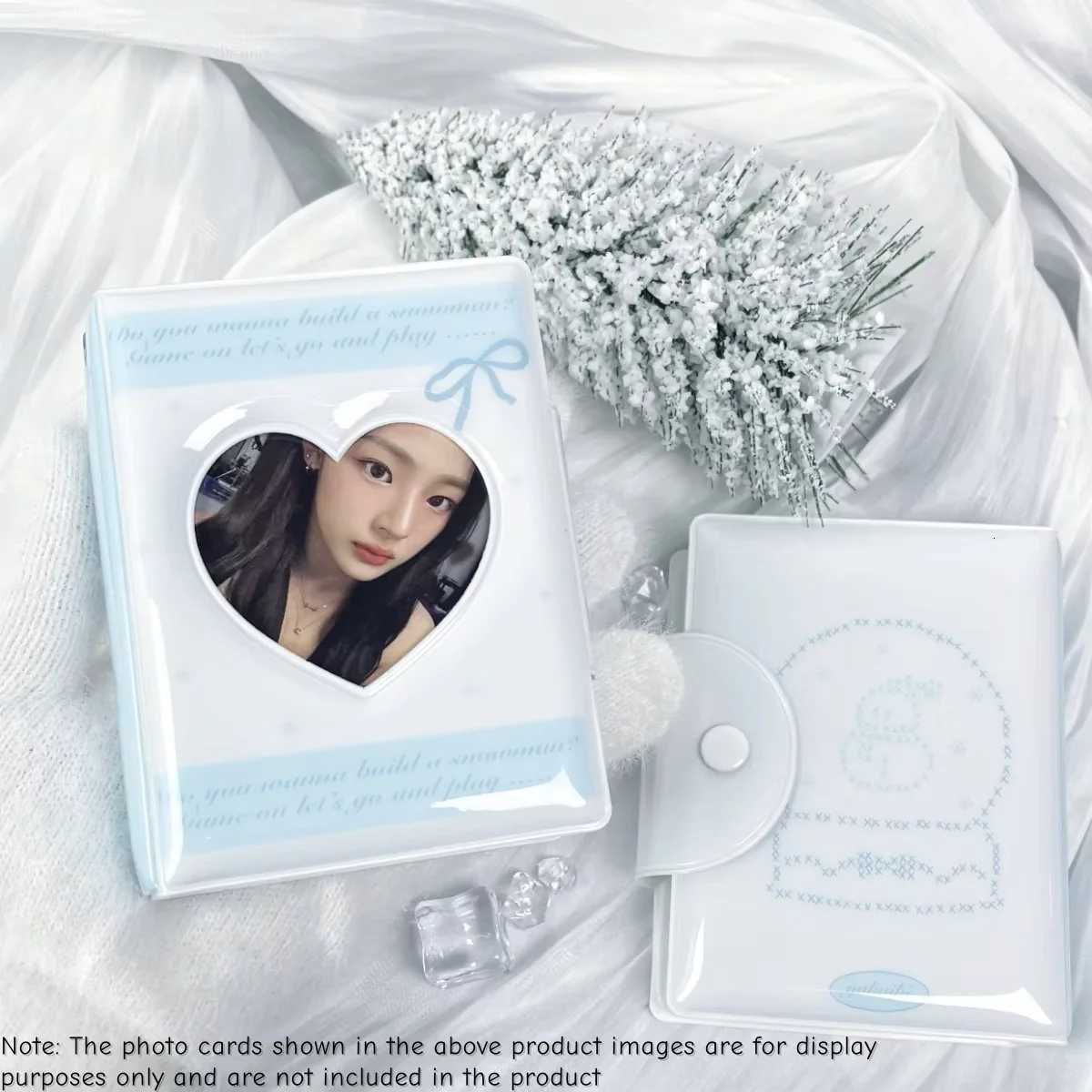 Blue Bow Snowman Crystal Ball Mini Photo Album Large CapaciTY Photo Card Holder PU Material Pop Idol Photo Card Holder Suitable for CelebriTY Album Ca