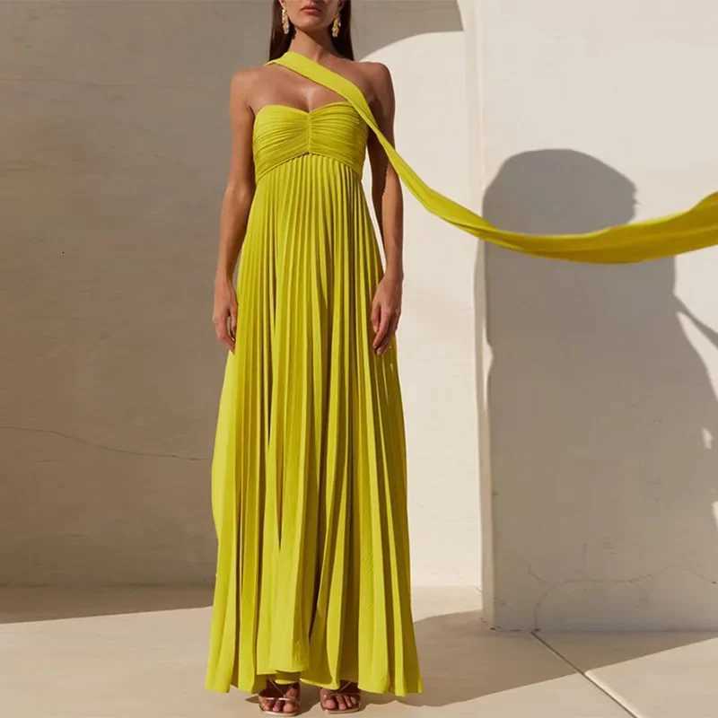Elegant Strapless Ribbon Long Dress Women Sexy Sleeveless Backless Pleated Party Dresses dresses for women Sexy Evening Gowns Z250728