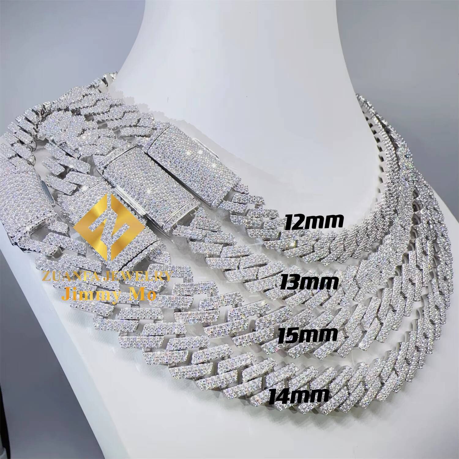 Hot Selling Pass Diamond Tester 925 Solid Silver 12mm 13mm 14mm 15mm Two Rows Iced Out Hip Hop VVS1 Moissanite Cuban Link Chain