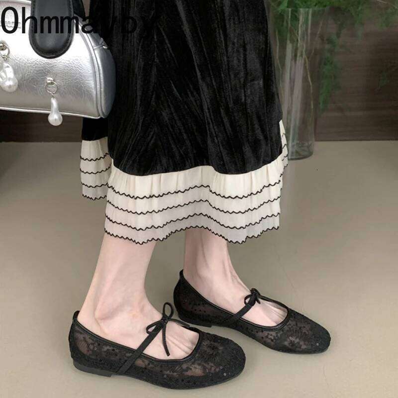 2025 Spring Lace Women Mary Jane Fashion Slip On Comfort Street Style Soft Sole Female Dress Flats Shoes