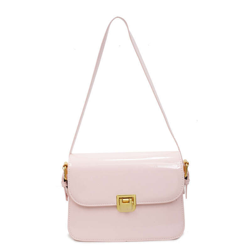 Elegant Patent Leather Small Square for Women 2025 New Lock Buckle Crossbody Solid Color Versatile Shoulder Underarm Bag Casual