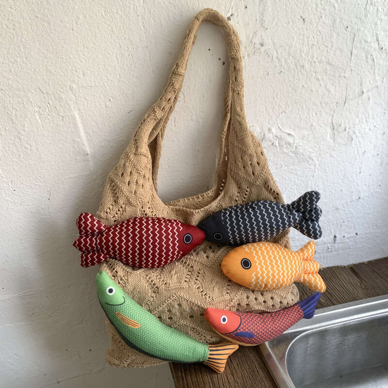 Foreign Order Niche Design for Women Knitted Yarn Woven Patchwork Vacation Casual Handbag Shoulder Tote Bag