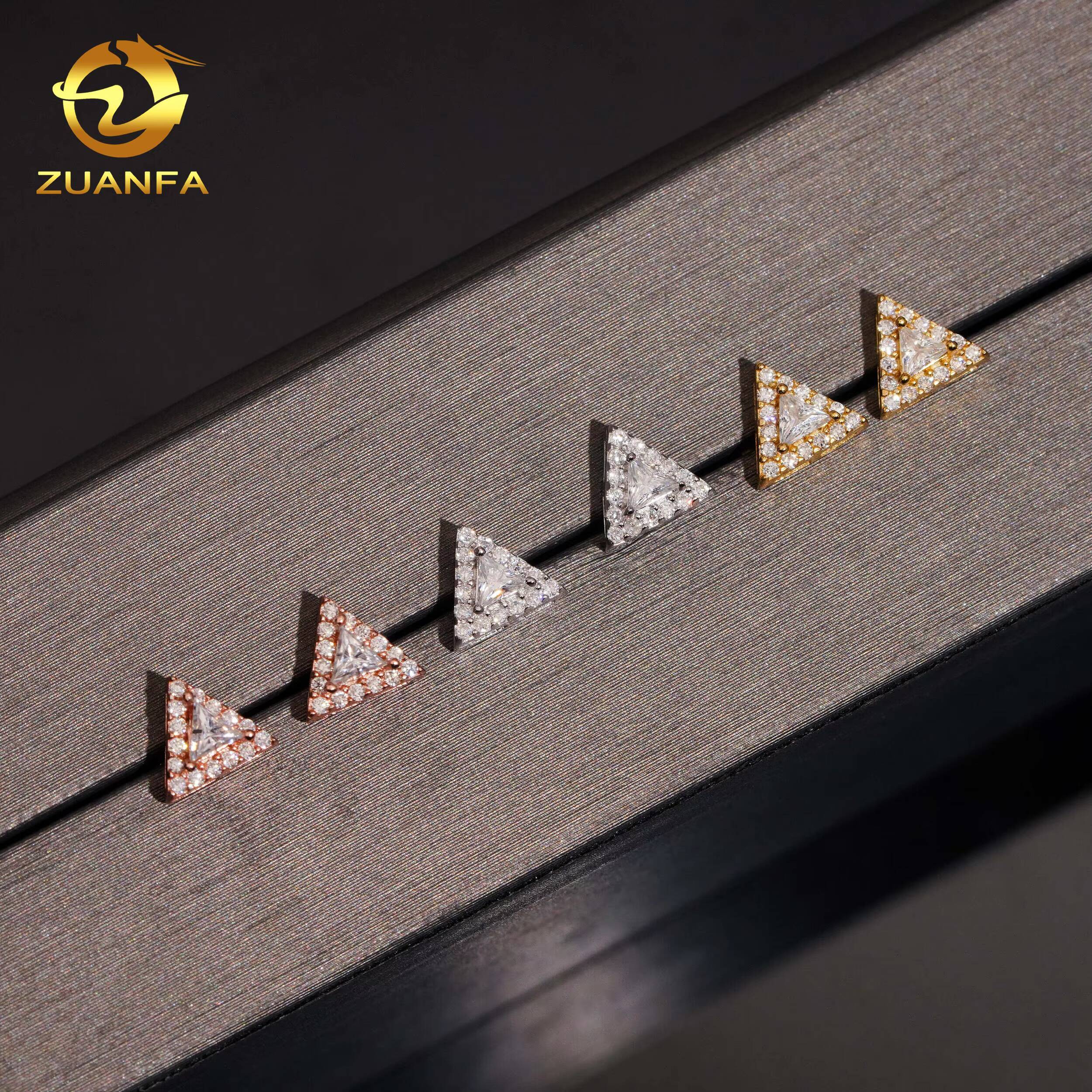 RTS Triangle Cut Diamond Unique Shape Iced Out Earring Hip Hop Moissanite Jewelry 925 Silver VVS Moissanite Stud Earrings