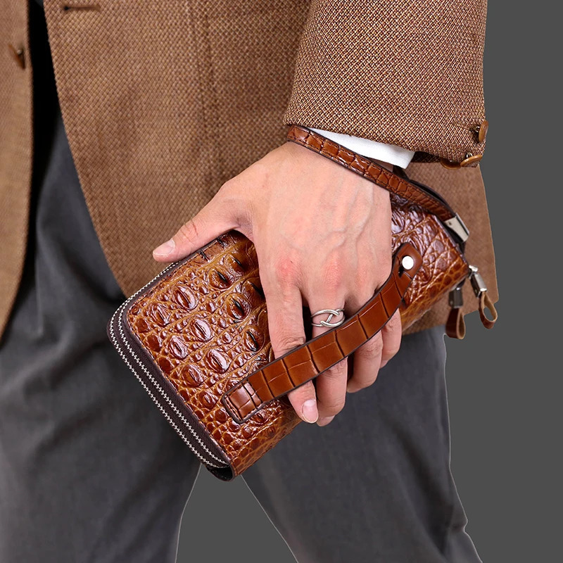 patterned leather double zipper n mens handbag wallet clutches bag clutch bags for man pochette uomo 250723