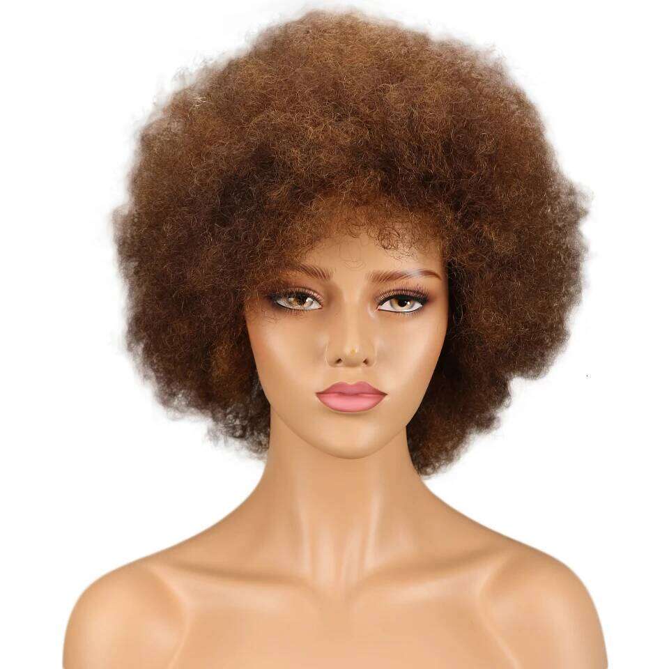 Brazilian Afro Kinky Curly Bob P4/30# 200% Density Remy Human Hair Brown Color P2/33# F1B/99J Wigs With Bang For BlacK