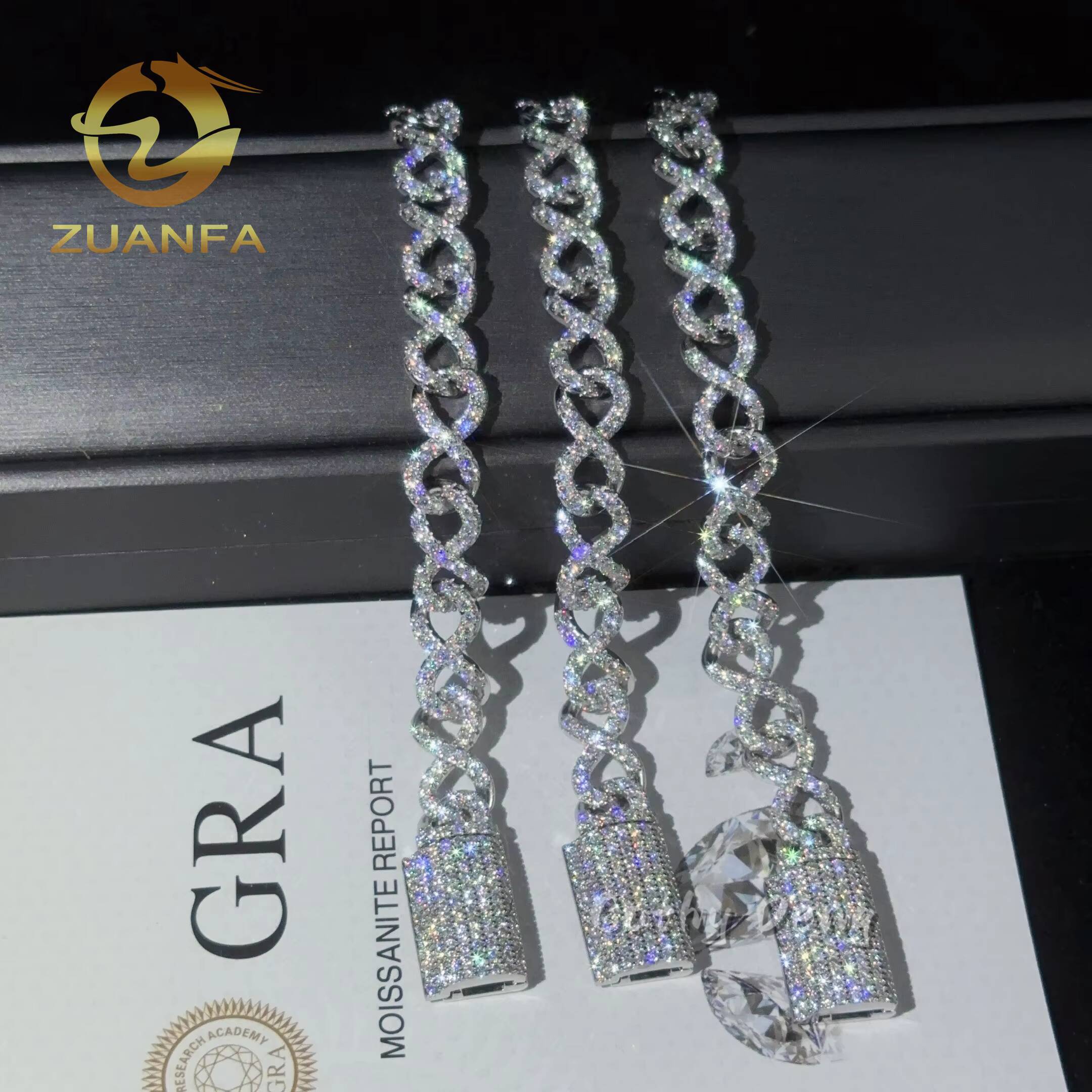 Instock Mini Infinite Cuban Link Chain Moissanite Bracelet Hip Hop Jewelry Iced Out Men Women Moissanite Bracelet 925 Silver