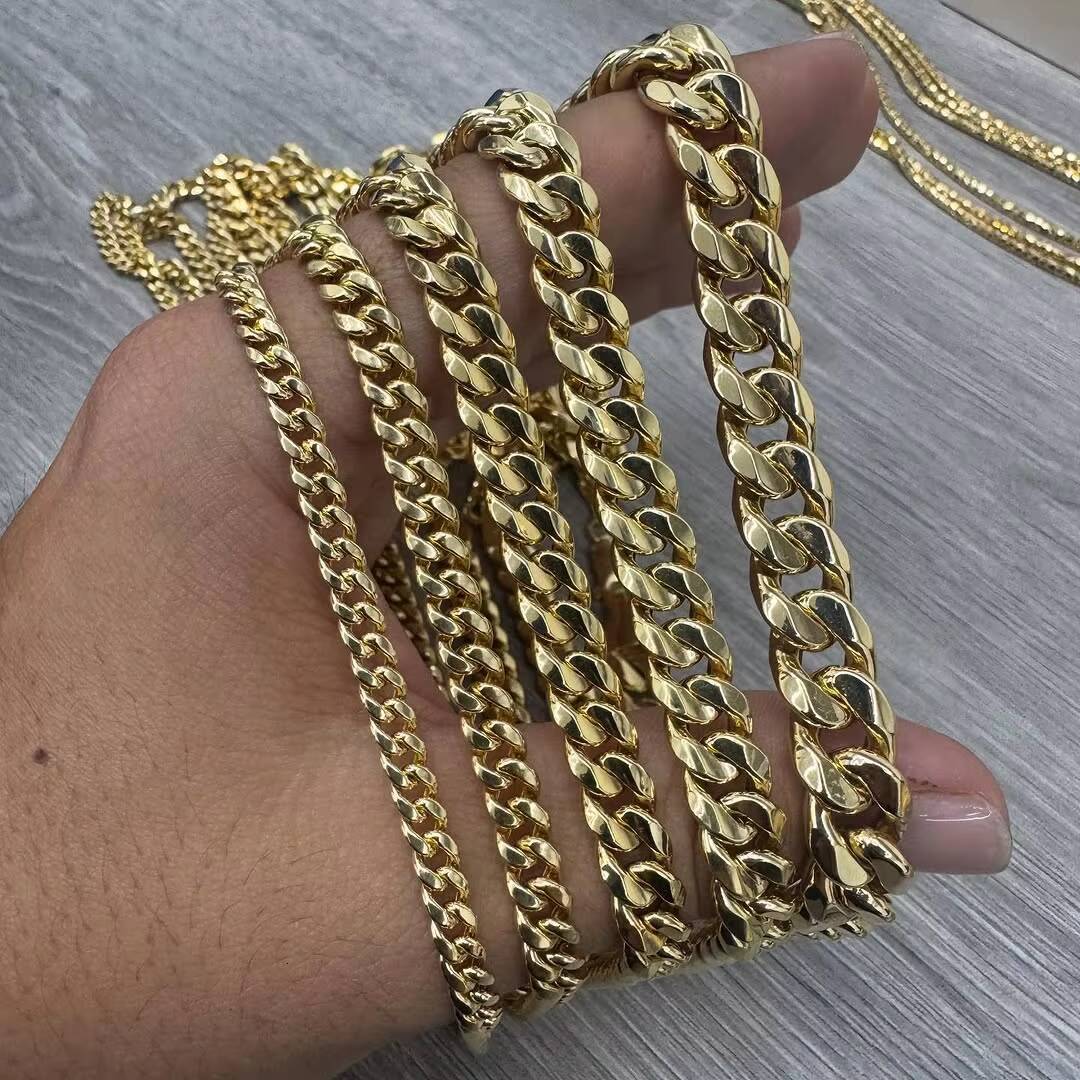 14K Gold Filled Necklace Personalized Thick Chocker Waterproof Miami Hip Hop Gold Cuban Link Chain for Men Cadena Cubana