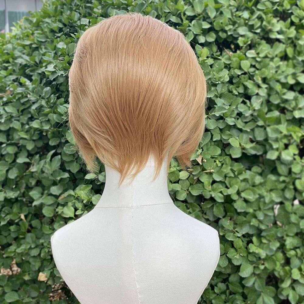 Short Bob Cut Cosplay For Men Human Hair Honey Brown Women Free Part Wig Glueless Synthetic Lace Front Wigs Natural Hairline 150%