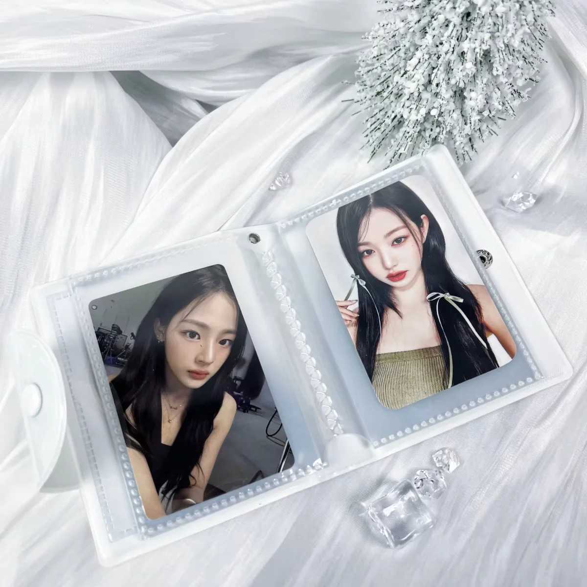 Blue Bow Snowman Crystal Ball Mini Photo Album Large CapaciTY Photo Card Holder PU Material Pop Idol Photo Card Holder Suitable for CelebriTY Album Ca