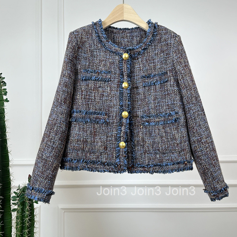 French Style Small Fragrance Coat with Tassels Gentle Style Niche Design Single Button Round Neck Short Top for Women