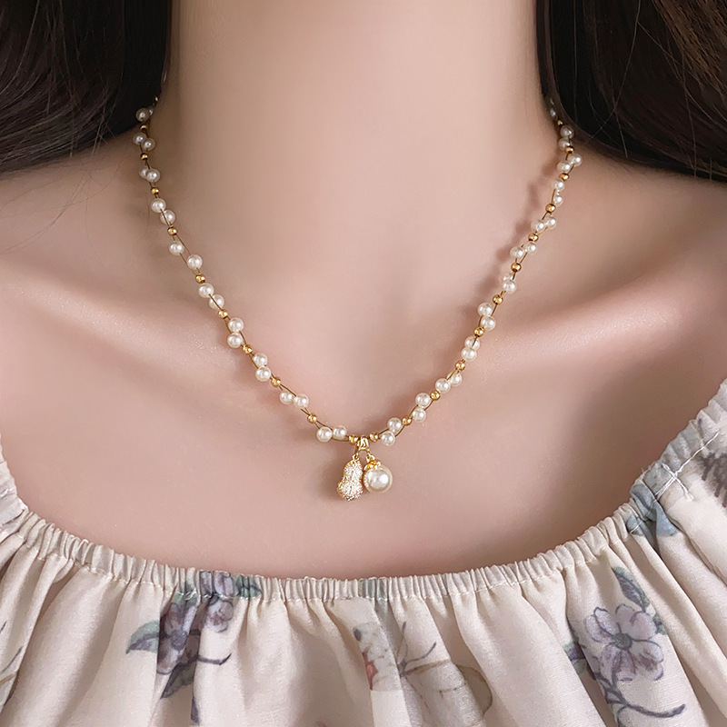 Light Niche Peanut Pearl Beaded Full Dia Pendant Necklace Women's High-end Clavicle Chain Neck Accessories Jewelry for Women Jewelry for Women