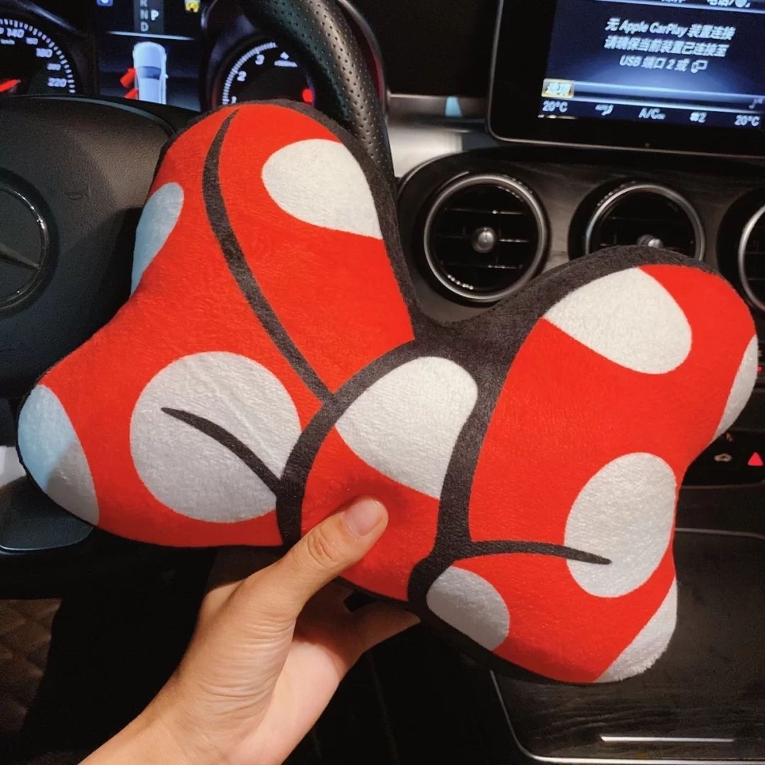 Cute Bowknot Car Headrest Lumbar Cushion Cartoon N Neck Pillow Shoulder Strap Car Pillow Girly Heart Female o250728