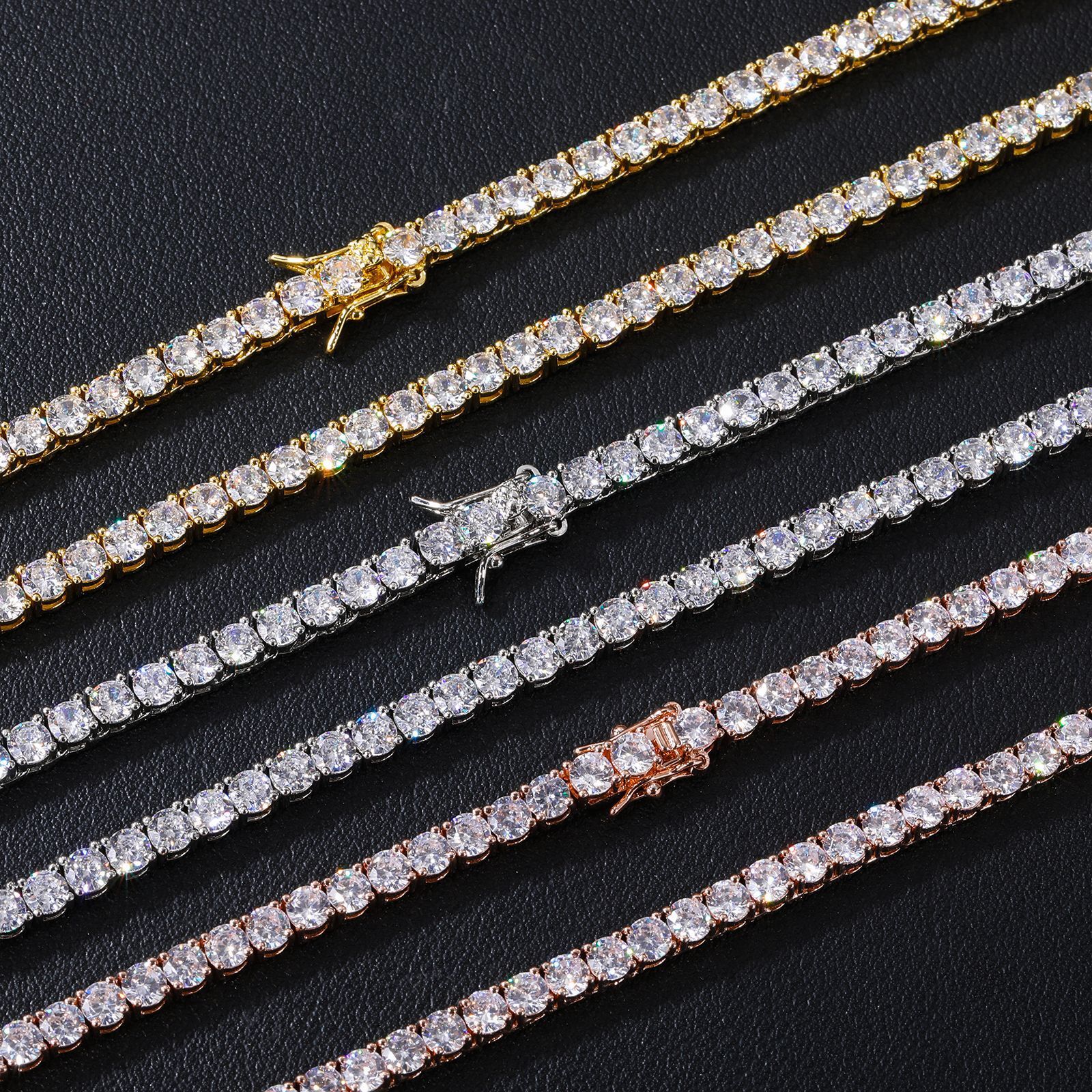 Classic Single Row Zircon Tennis Chain Bracelet Hip Hop High-end Personality Men's Necklace Jewelry