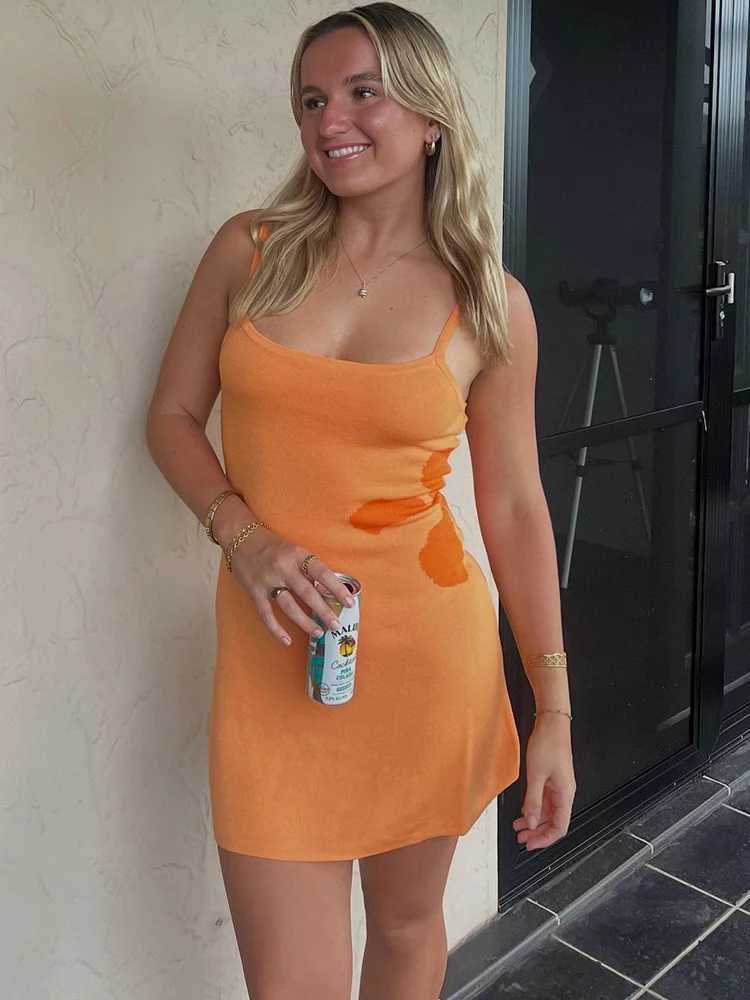 Julissa Mo Knit Print Vacation Sexy Backless Women Dress Blue Spaghetti Strap Mini Dress Female Summer New Casual Beachwear 2025 Z250728