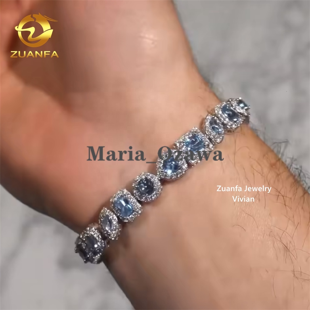 Iced Out D Color VVS Moissanite Diamond Sterling Silver 925 Hip Hop Jewelry Cuban Link Bracelet Moissanite Diamond Bracelet