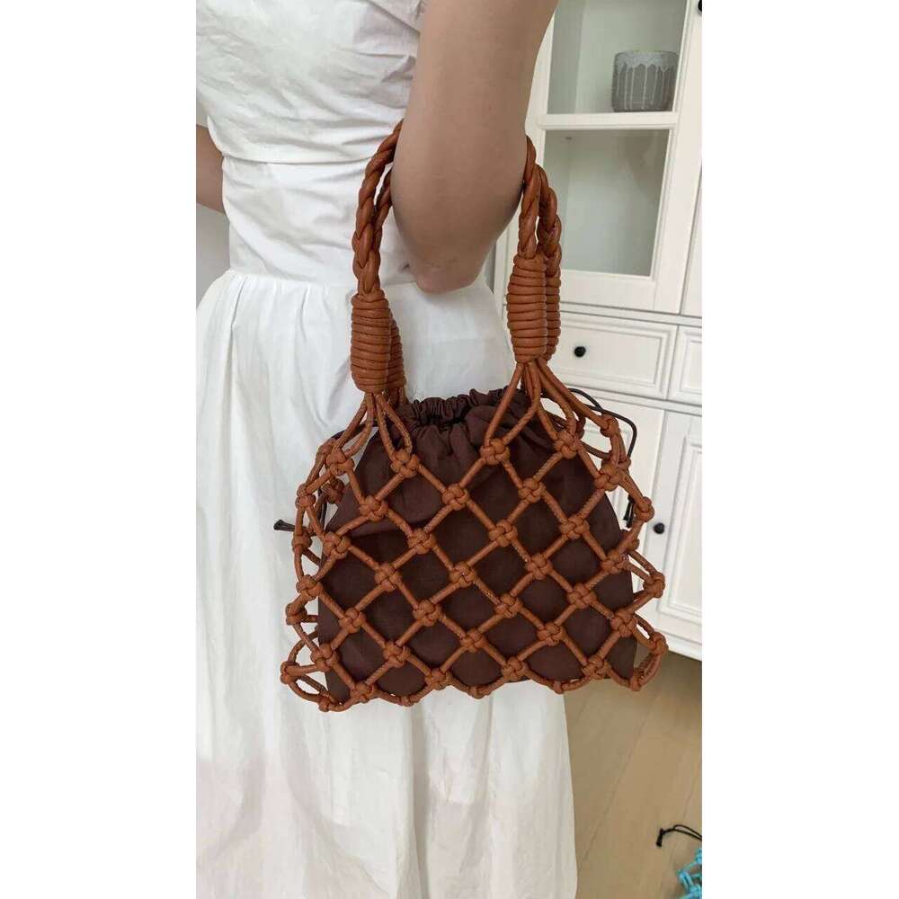 NEW Women Canvas Handbag Handmade Woven Rope Mesh Summer New Fashion Hollow Out Shoulder Bag