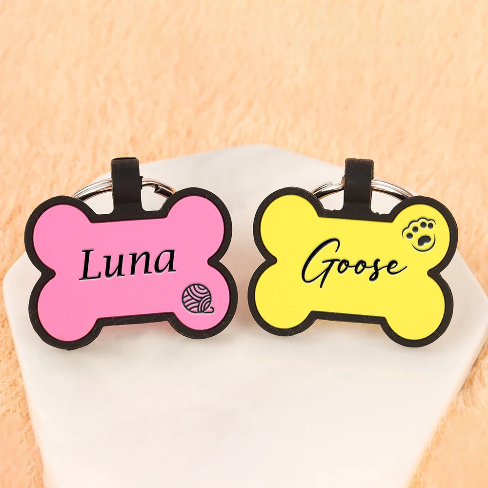 Personalized Bone Silicone Dog Tag Engraved Custom Pet Name Tags Soundless Pet ID Card Gift for Dogs Puppy 250729