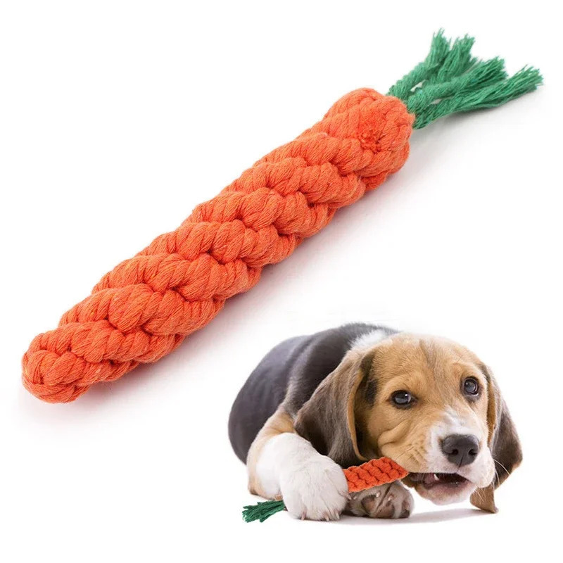 1pc Pet Knot Toy for Dogs and Cats Carrot Shape Dog Chew Toys Cotton Rope Indoor Cat Accessories 250729
