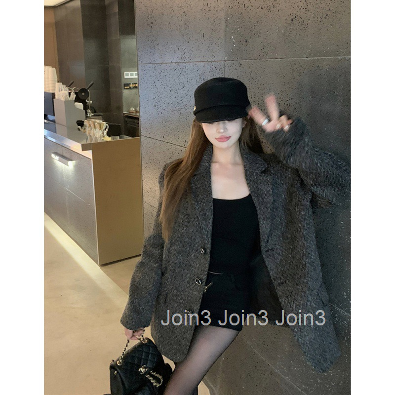 Autumn Winter Fashion Socialite Style Quilted Thick Long Sleeve Woolen Blazer Womens Mid-Length Woolen Coat