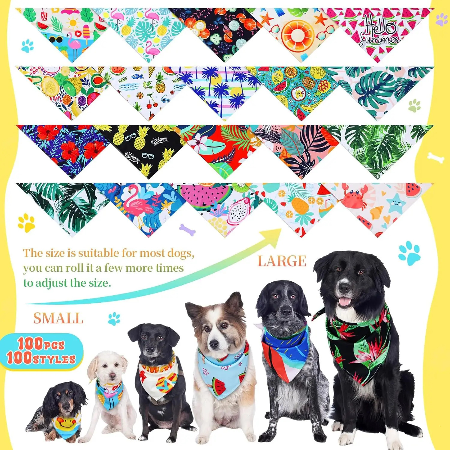 100Pcs Summer Beach Dog Bandanas Bulk Bibs Colorful Triangle Scarf Pet Bandana for Medium Large Dogs Birthday Costume Decoration 250729