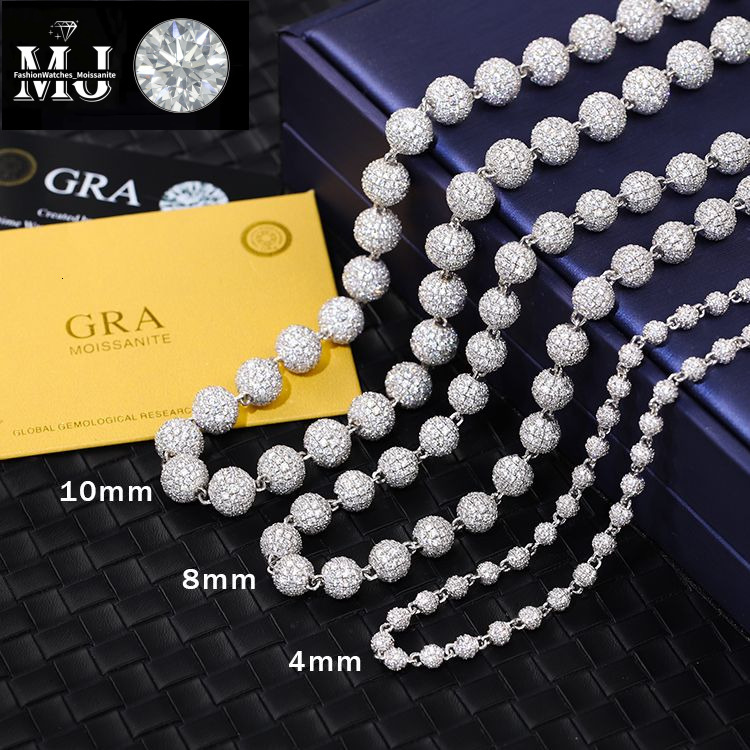 Yu Ying designer necklace Solid Sier 4mm 8mm 10mm Wide Vvs Round Moissanite Ball Shape Cuban k Chain for Hip Hop Jewelry