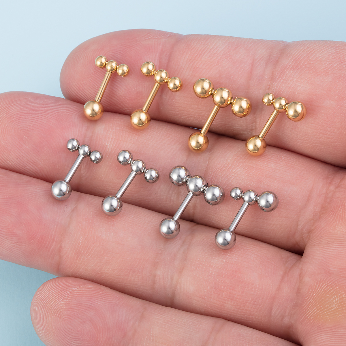 Three threaded hole steel ball stainless steel ball ear bone nail earrings human piercing jewelry wholesale