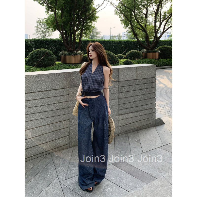 Summer New Sexy American Style Halter Neck Slimming Strap Sleeveless Top Short + High Waist Wide Leg Long Pants Set for Women