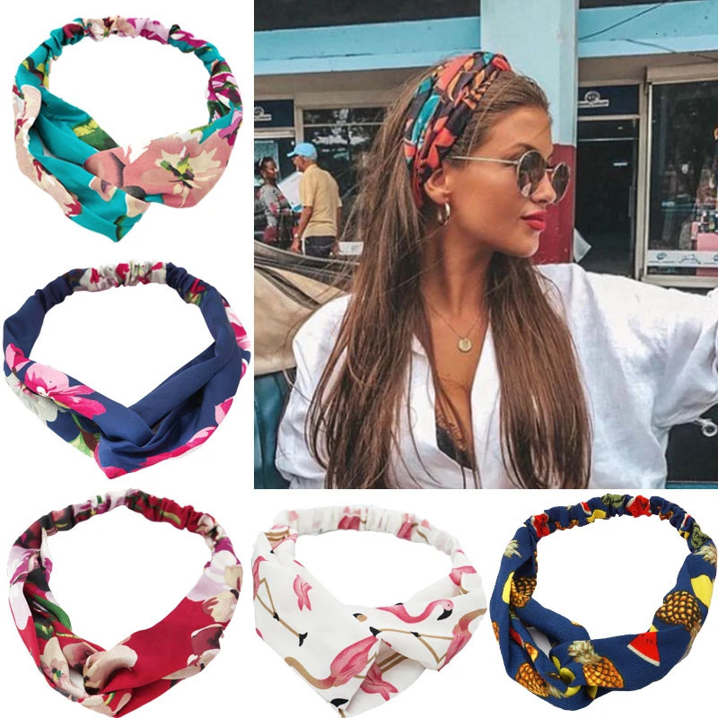Women Girls Summer Bohemian Hair Bands Print Headbands Retro Cross Turban Bandage Bandanas HairBands Accessories Headwrap 250716