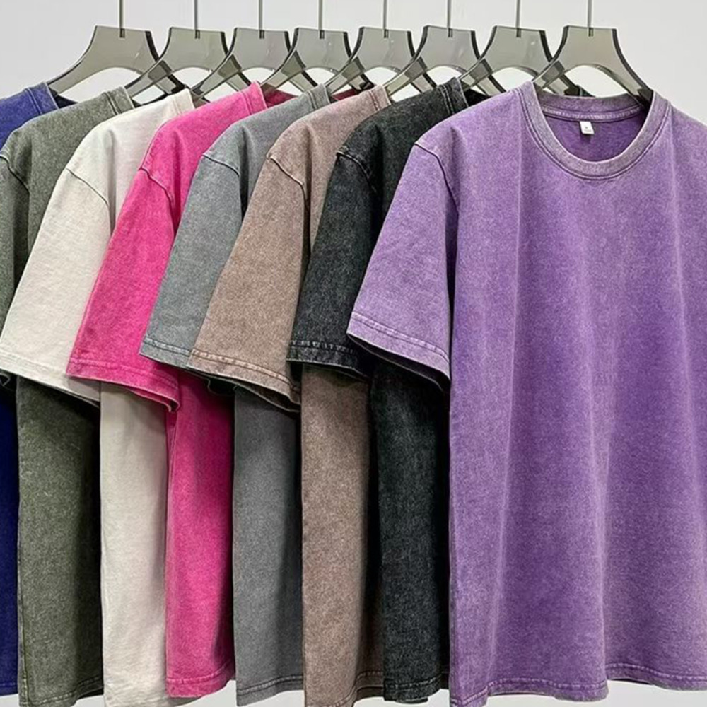 Summer Mens Washed T-Shirts 230G Heavy Cotton Vintage Faded Color Oversized Unisex Basic Tee Short Sleeve Loose Workout Tops 250729
