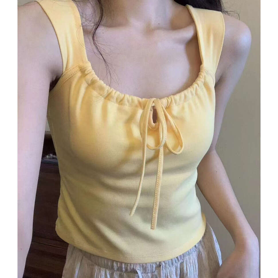 Designer T Shirt New Style Padded Square Neck Vest With Straps Slim Fit Summer Outerwear Versatile Girl Bow Wide Shoulder Strap