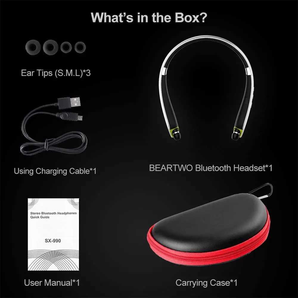 Headphones Wireless Neckband Headset Retractable Earbuds Noise Cancelling Stereo Earphones for Workout Running Driving R250728
