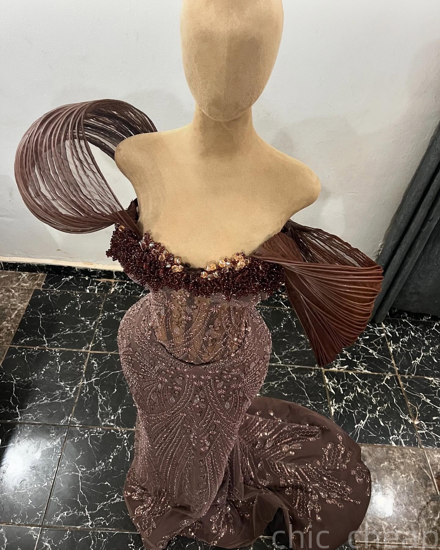 Mermaid Chocolate Prom Dresses 2025 Illusion Crystals Sequined Evening Formal Party Second Birthday Engagement Gowns Plus Size Dress For Special Occas