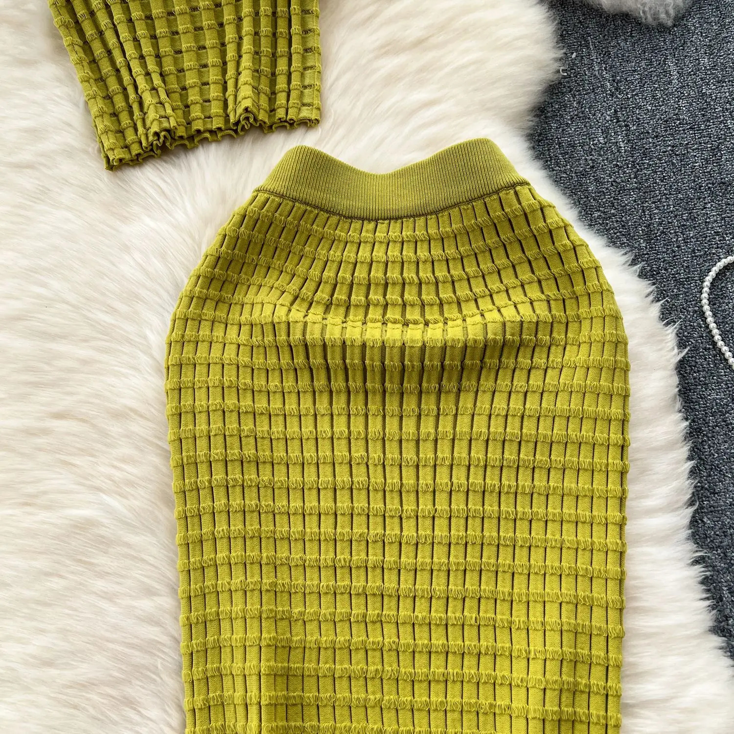 Womens Skirt Set Dress Sets Two Piece Vests Short Tops Sheath Knit Long Skirts High Waist Y2K Streetwear Party Beach 250729